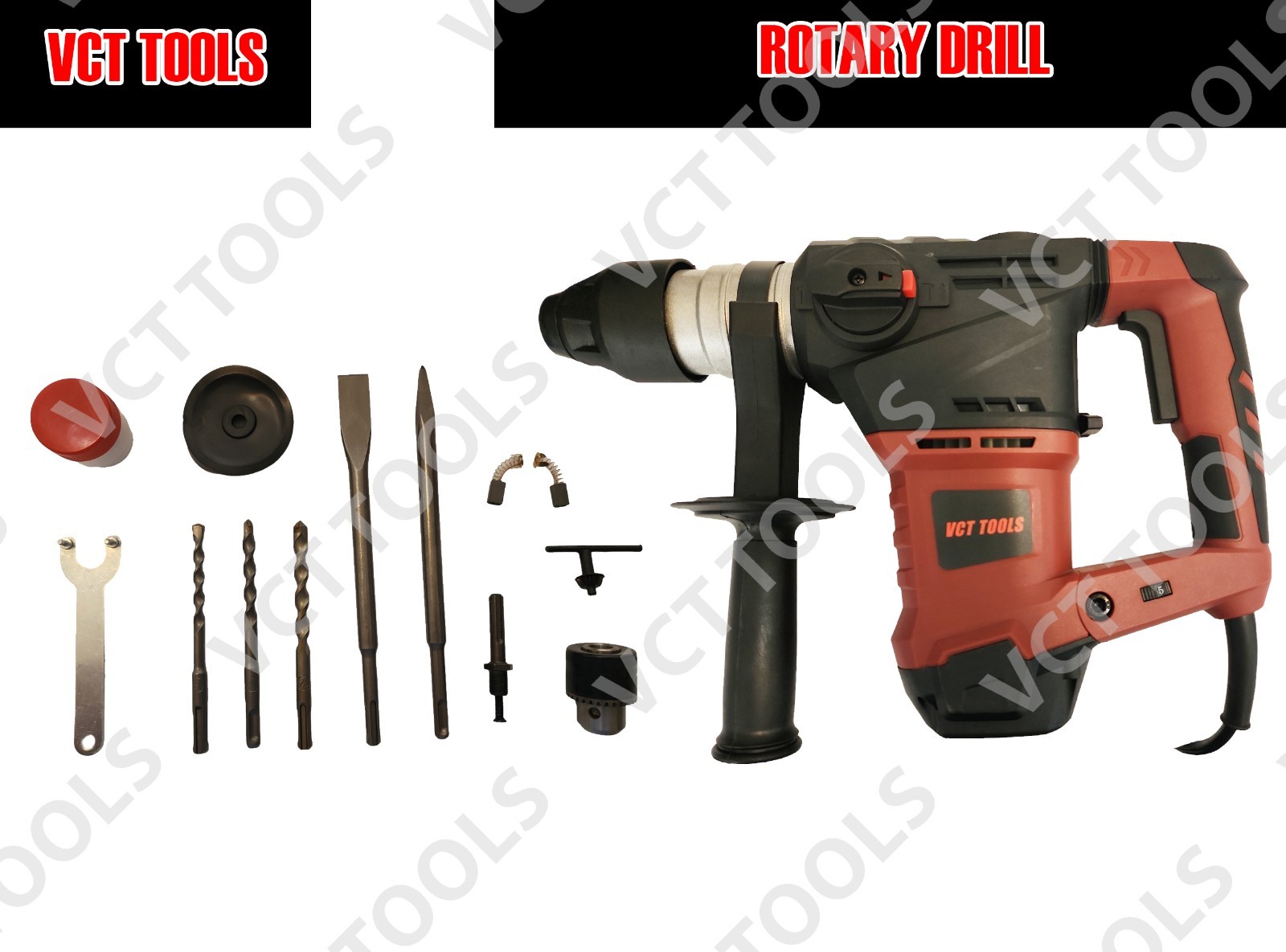 1.5″ SDS Plus Rotary Hammer Drill, 14A Variable Speed Demolition & Drilling Kit