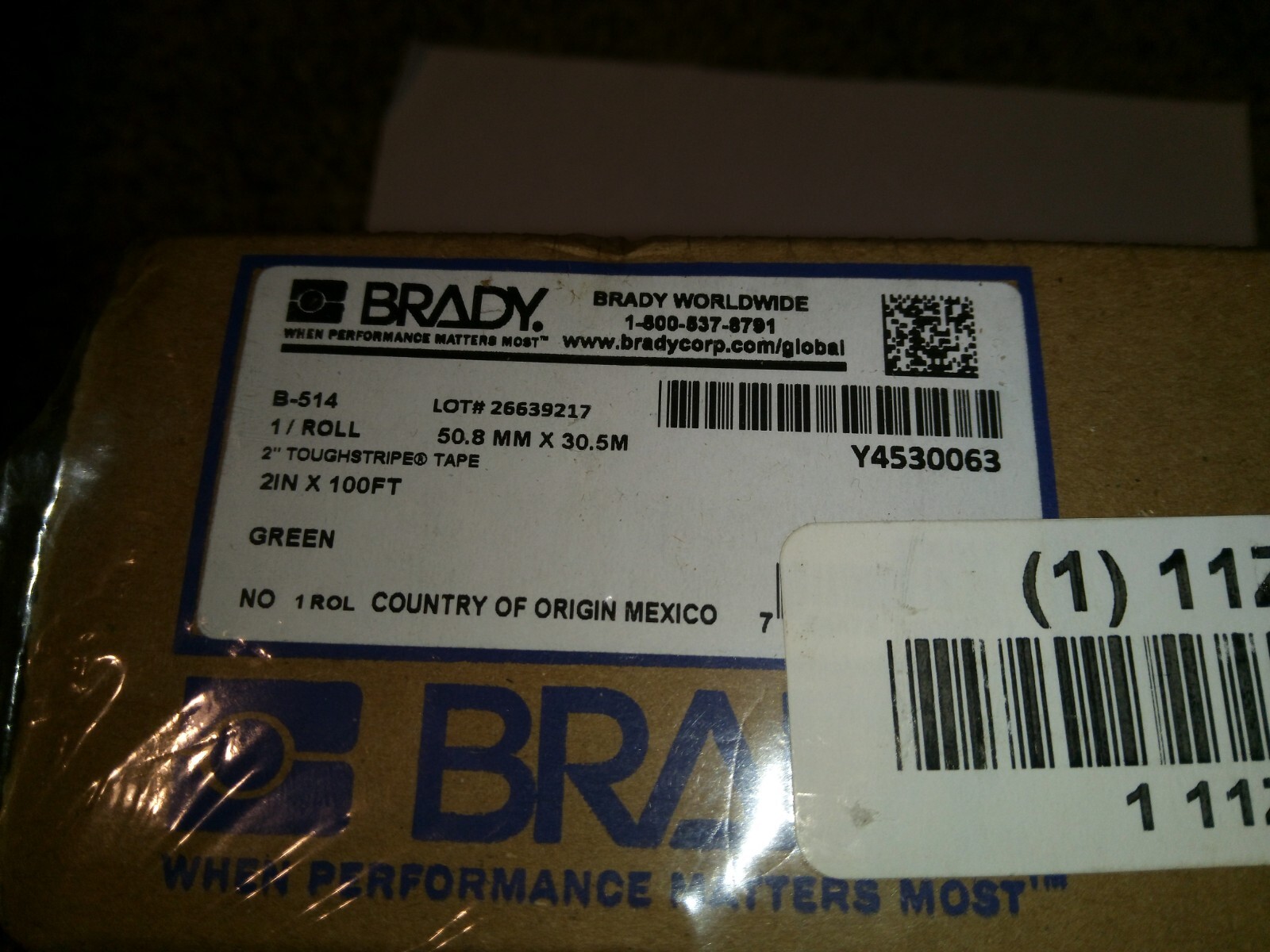 NEW GENUINE BRADY B-514 GREEN 2″ X 100FT TOUGHSTRIP TAPE 50.8MM X 30.5M, 11Z091