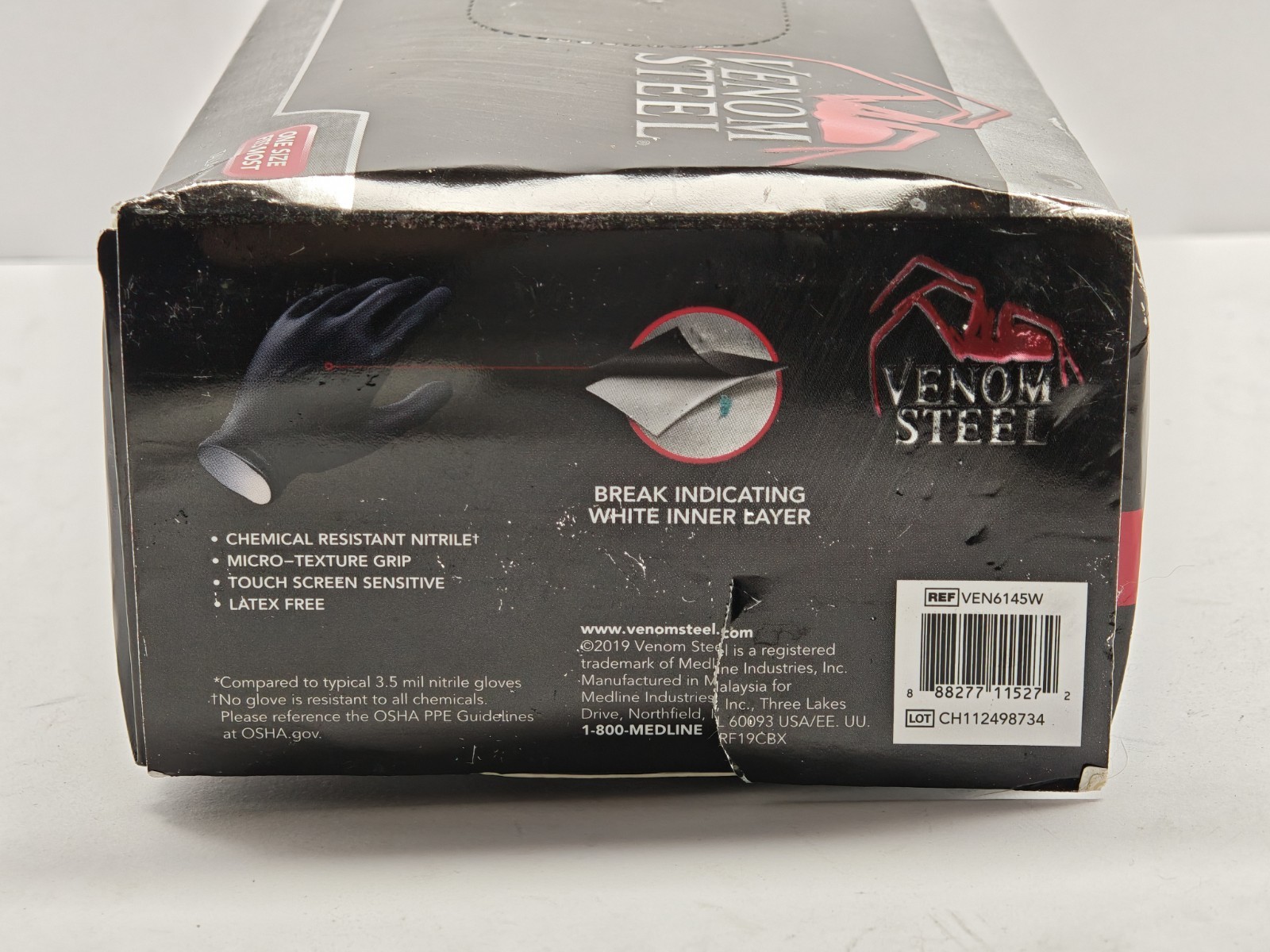 Venom VEN6145N Steel Premium Industrial Nitrile Gloves | Black, 100 Pieces, OSFM