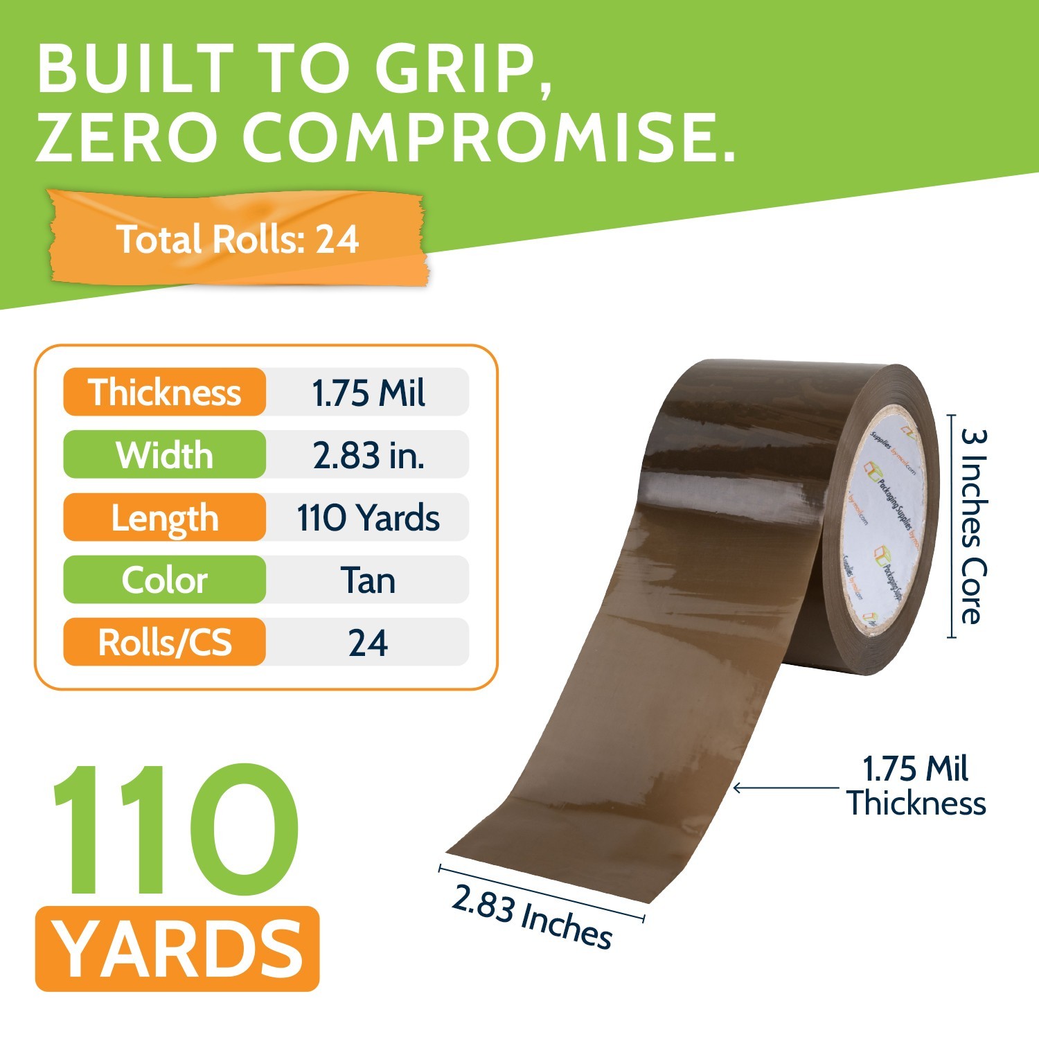 24 Rls Brown Carton Sealing Tape 3″ x 110 Yds Box Shipping Moving Tape 1.75 Mil