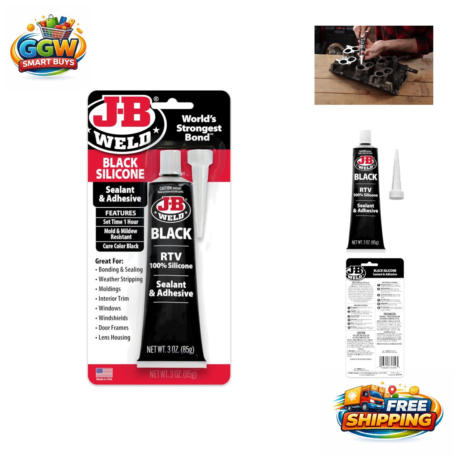Black RTV Silicone Sealant & Adhesive – 3 oz. Waterproof Industrial Quality