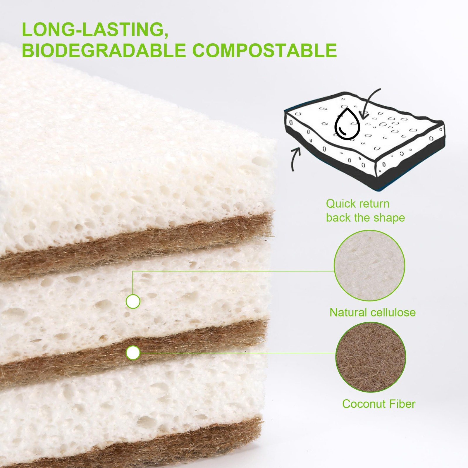 Natural Sponges for Dishes 12 Pack – Keep Soap Brown White 12pcs