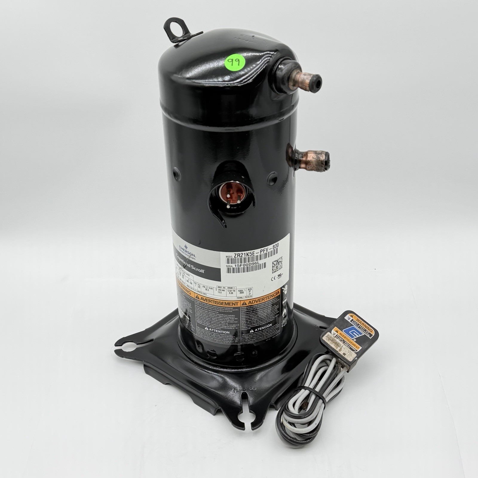 ZR21K5E-PFV-800 Copeland 1 PH, R22 Compressor, 20200 BTU (230V)