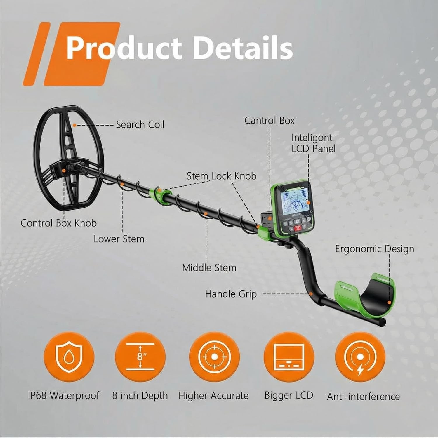 Professional Lightweight Metal Detector 11″ Waterproof Coil LCD Screen Full Kit
