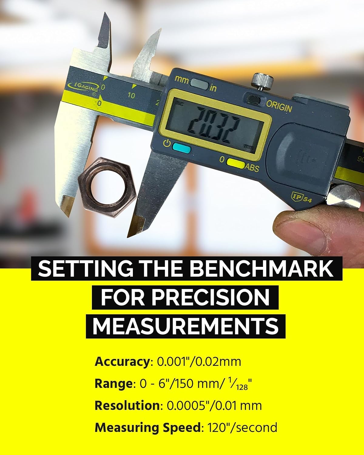Absolute Origin 0-6″ Digital Caliper, IP54 Stainless Steel, SPC/USB Output Port