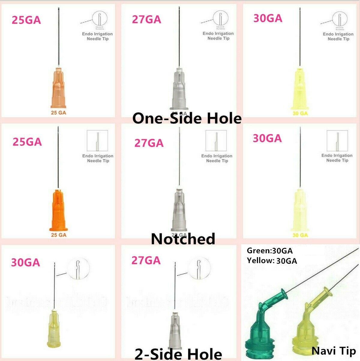 Dental Disposable Endo Irrigation Syringe Needle Tips 25G/27G/30G GA Side Vent