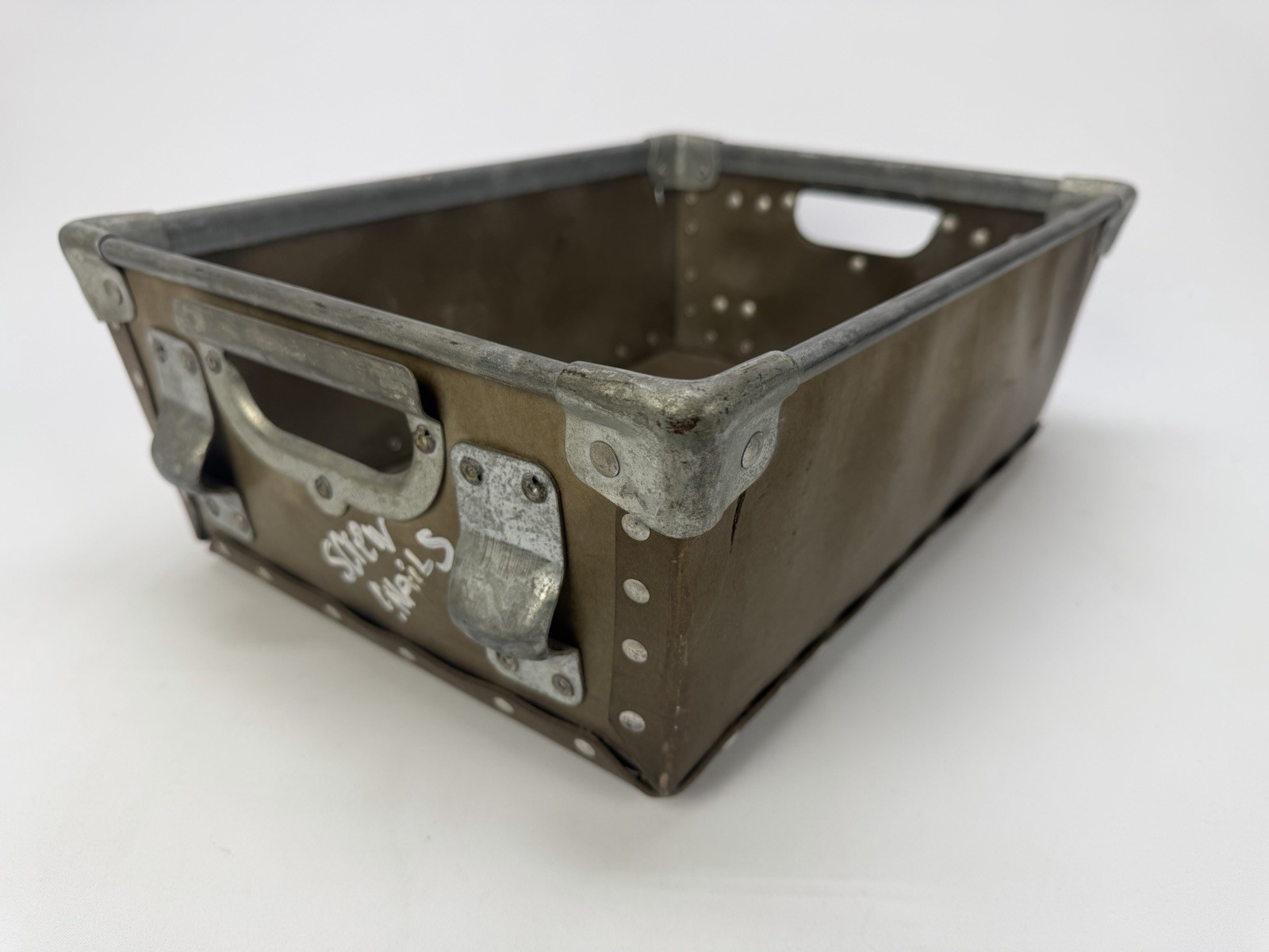 Vintage Industrial Fiberboard Parts/Storage Bin w/Metal Reinforced Corners