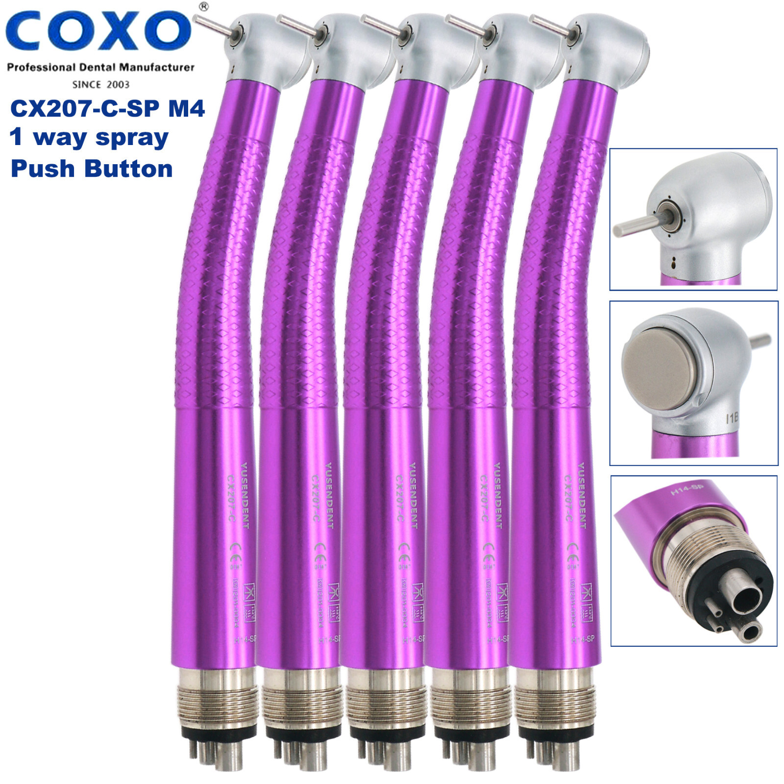 US COXO Dental Colorful CX207-C High Speed Air Turbine Handpiece 4 Hole M4 Blue