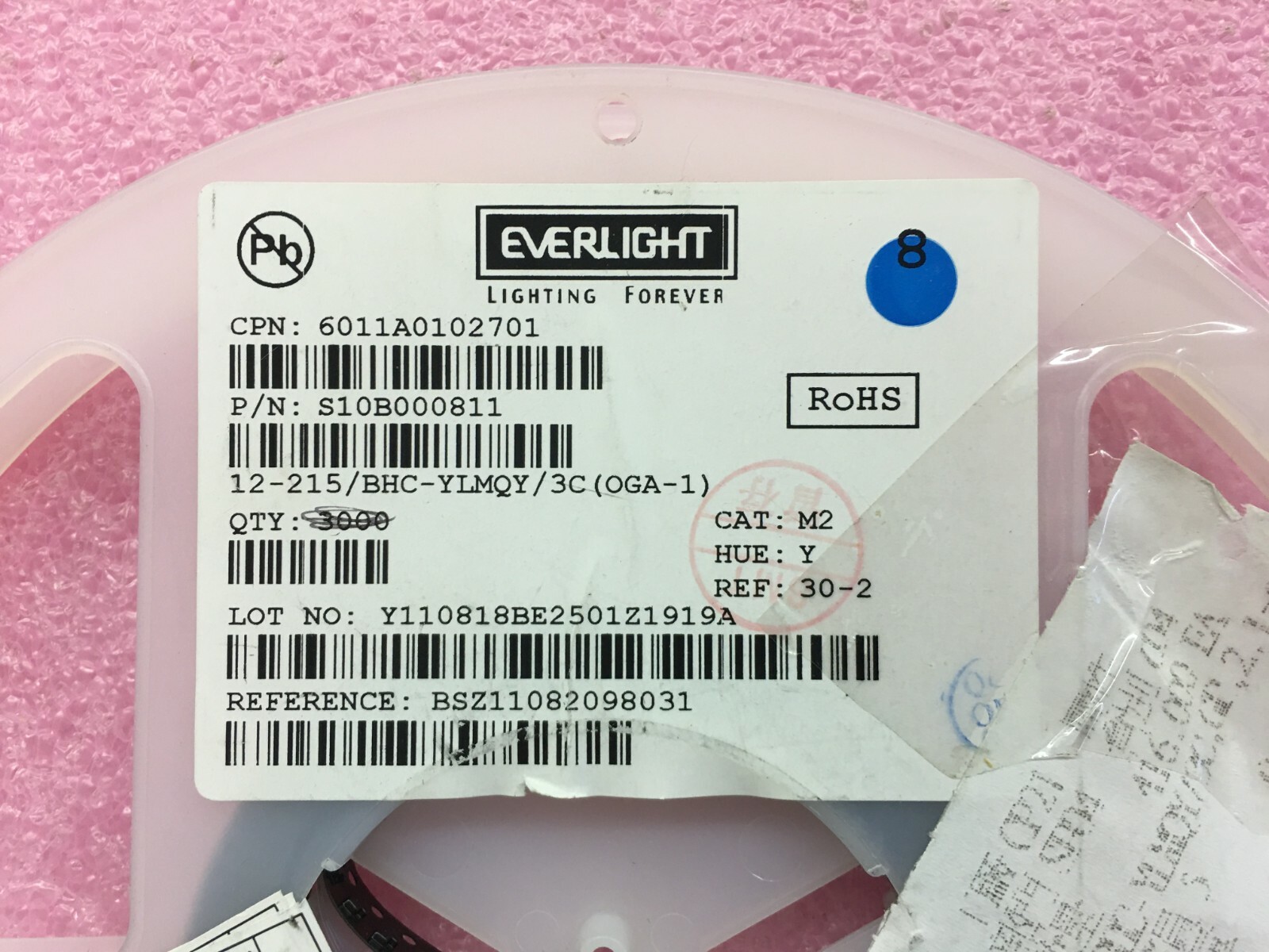 (50 PIECE LOT) 12-215/BHC-YLMQY/3C, Single Color LED, Blue, Water Clear, 1.7mm