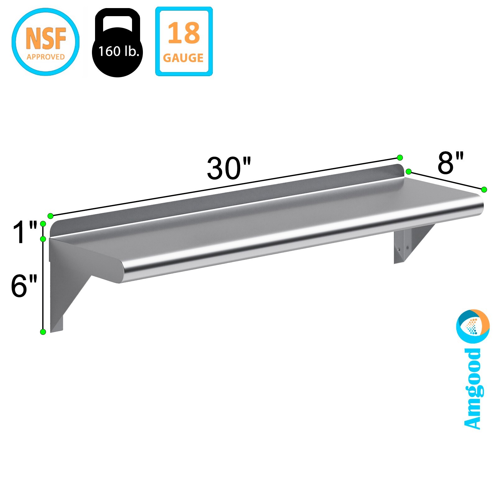 8 in. x 30 in. Stainless Steel Wall Shelf