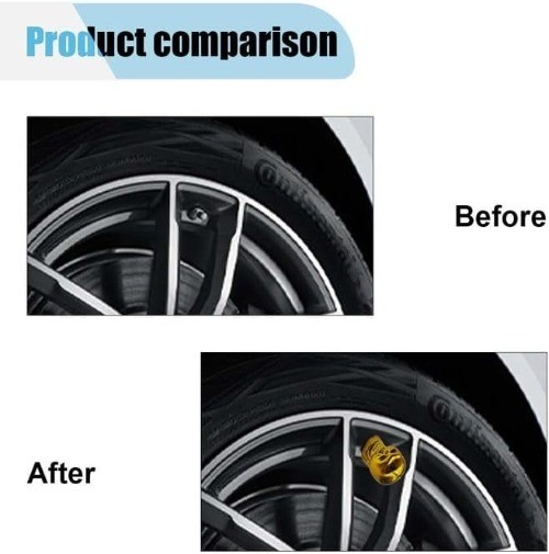 4PCS Skull Style Tire Valve Stem Caps, Antirust Copper Core Stem C Color: Gold