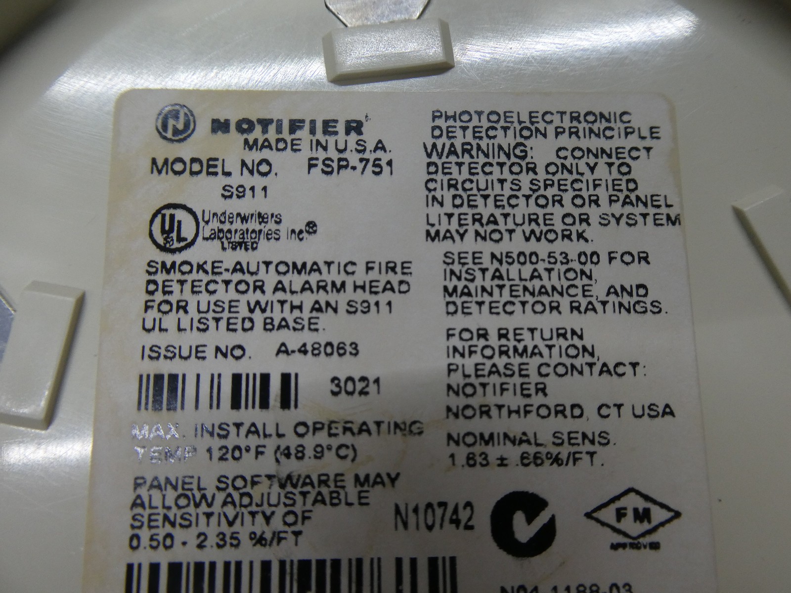 🍀 NICE! Notifier FSP-751 Photoelectric Smoke Detector w/ B710LP Base LOT AVAIL