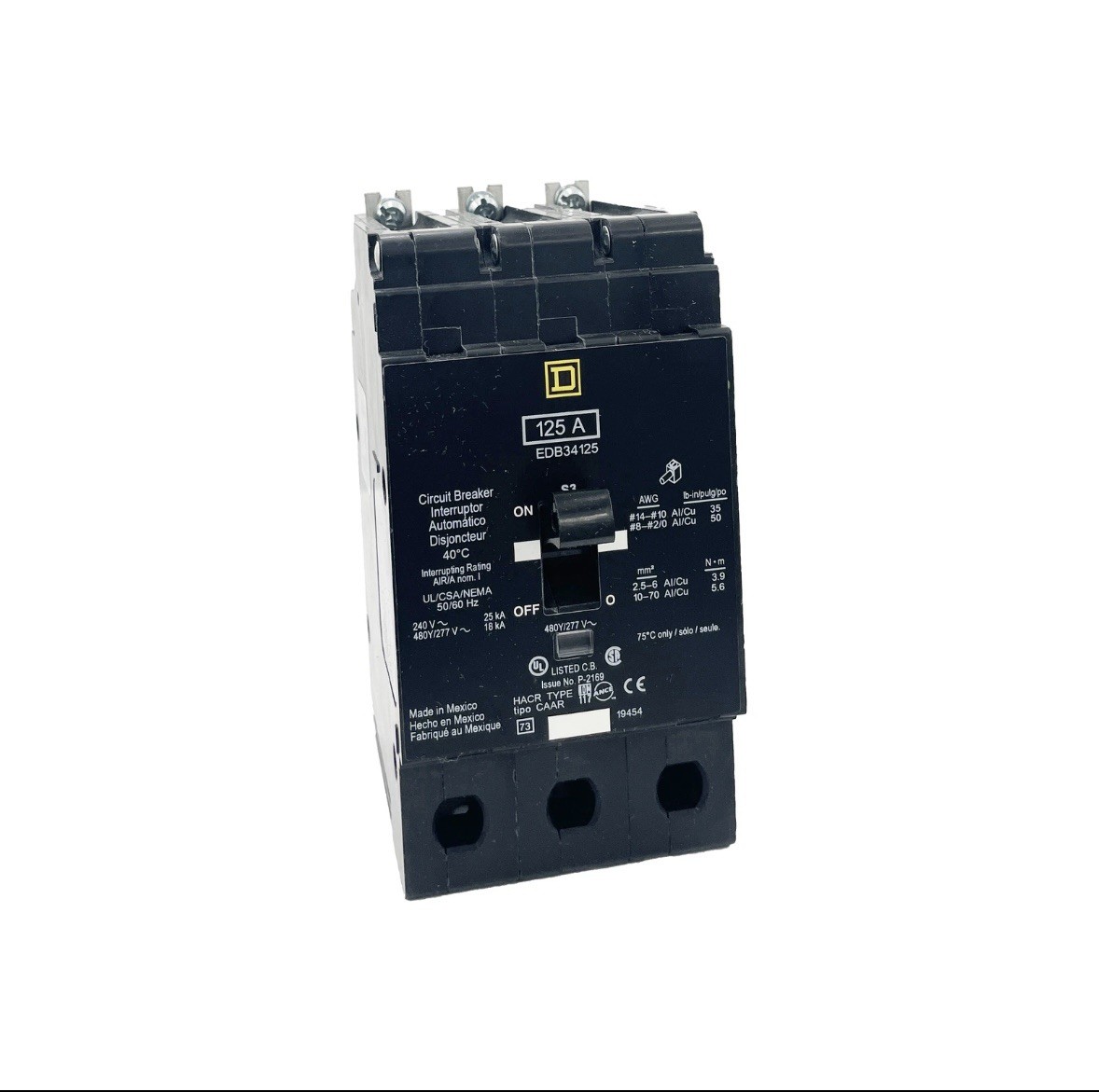 NIB – Square D – EDB34125 – Molded Case Circuit Breaker – 125A, 3-Phases, 480V