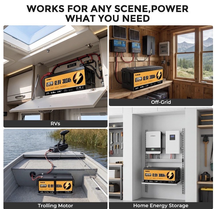 12V 300Ah LiFePO4 Lithium Battery 200A BMS 3840Wh for RV Off-Grid Solar System