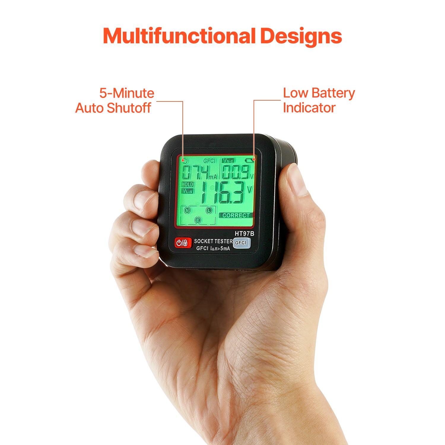Outlet Tester Electrical GFCI Trip Tester LCD Display Receptacle Detector