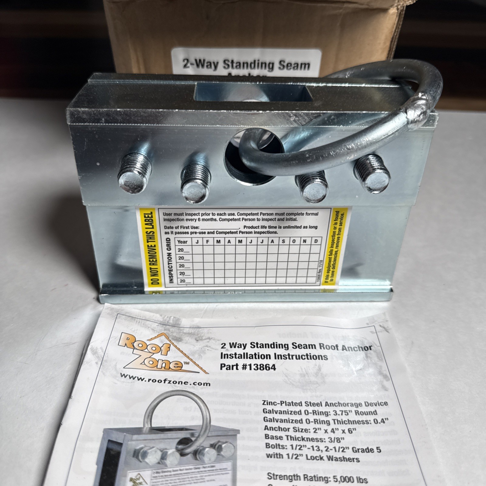 Roof Zone 2-Way Standing Seam Anchor Clamp Tie Down PART No. 13864 New