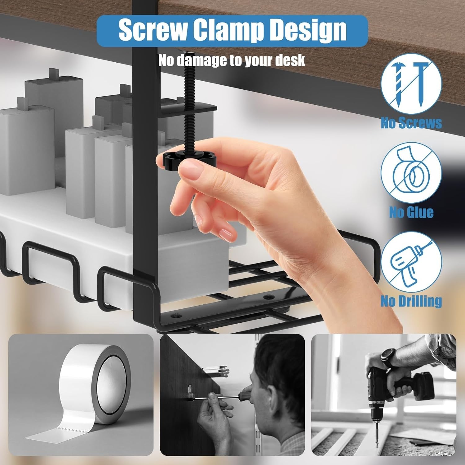 Under Desk Cable Management Tray Organizer Steel No Drill Organizador De Cables