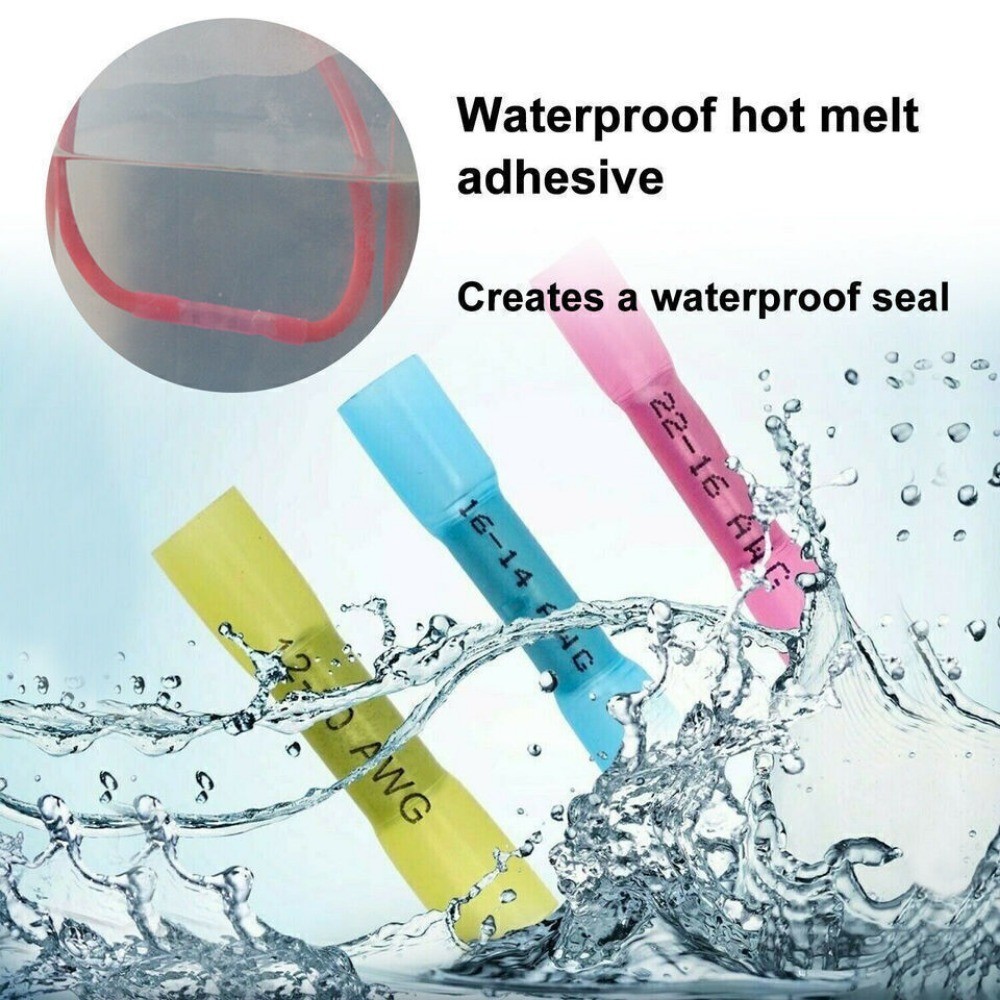 200PCS Heat Shrink But Connector Waterproof Electrical Wire Marine Butt Splice