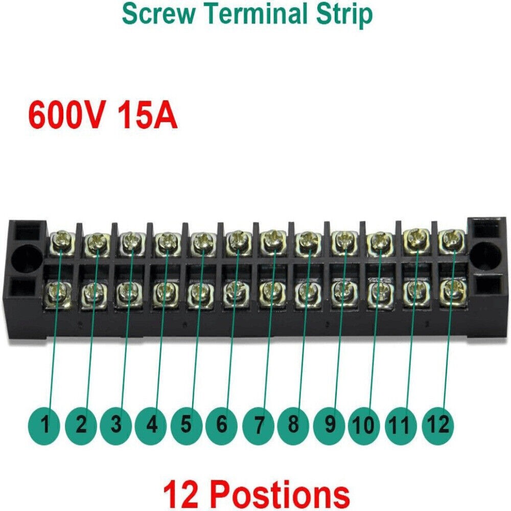 12-Positions Dual Row 600V 15A Screw Terminal Blocks Pre-Insulated Barrier Strip