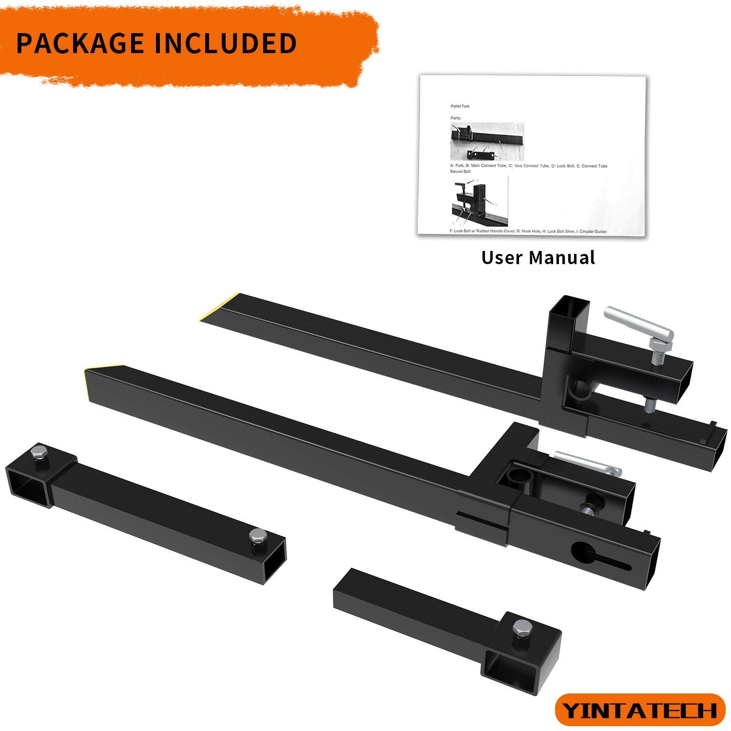 60″ Heavy Duty Clamp-on Pallet Forks 2000lbs with Adjustable Stabilizer Bar for