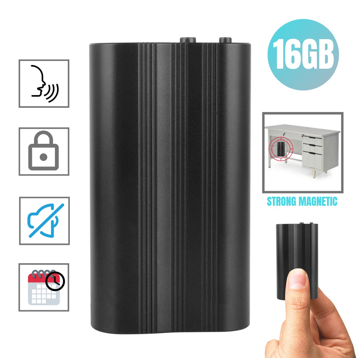 500hr 16GB Magnetic HD Digital Voice Activated Recorder Mini Audio MP3 Playback