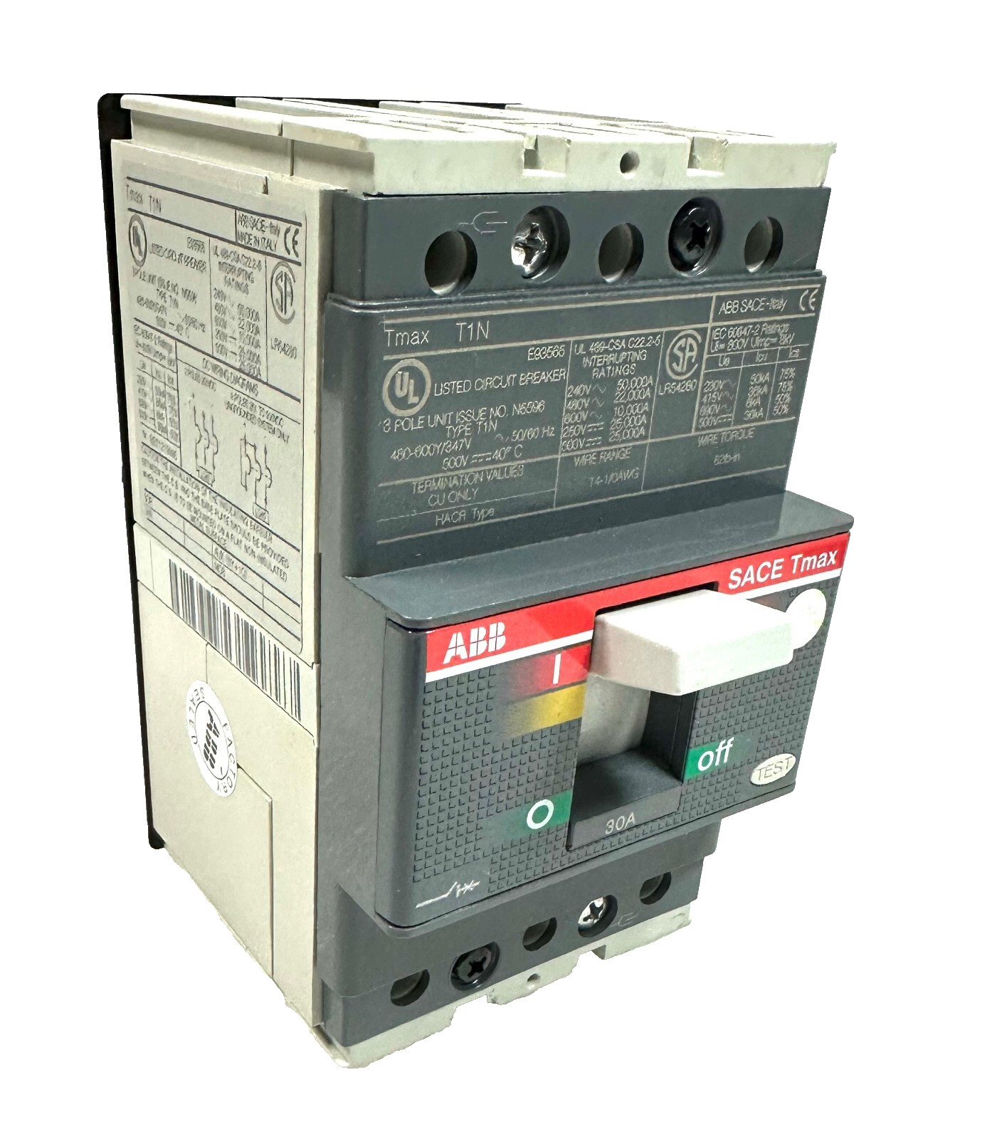 ABB T1N E93565 SACE Tmax 30 Amp 3-Pole 480v BREAKER NEW PULL ZERO HOURS!~