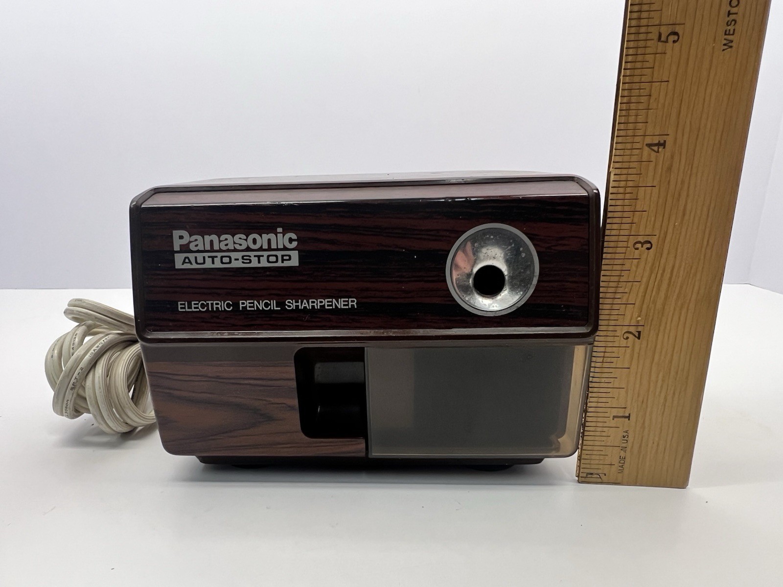 Vtg MCM Panasonic Brown Electric Pencil Sharpener #KP-110 Auto Stop/Tested/Works