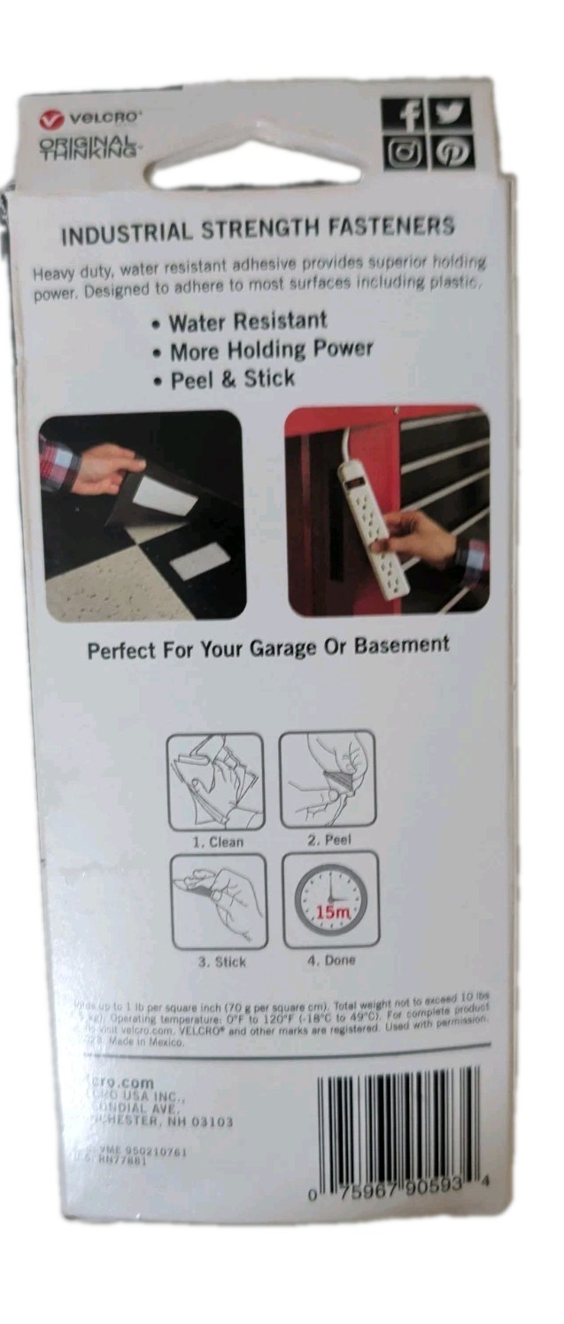 VELCRO® Brand Industrial Strength Strong Black 4ft x 2in roll Peel & Stick NEW