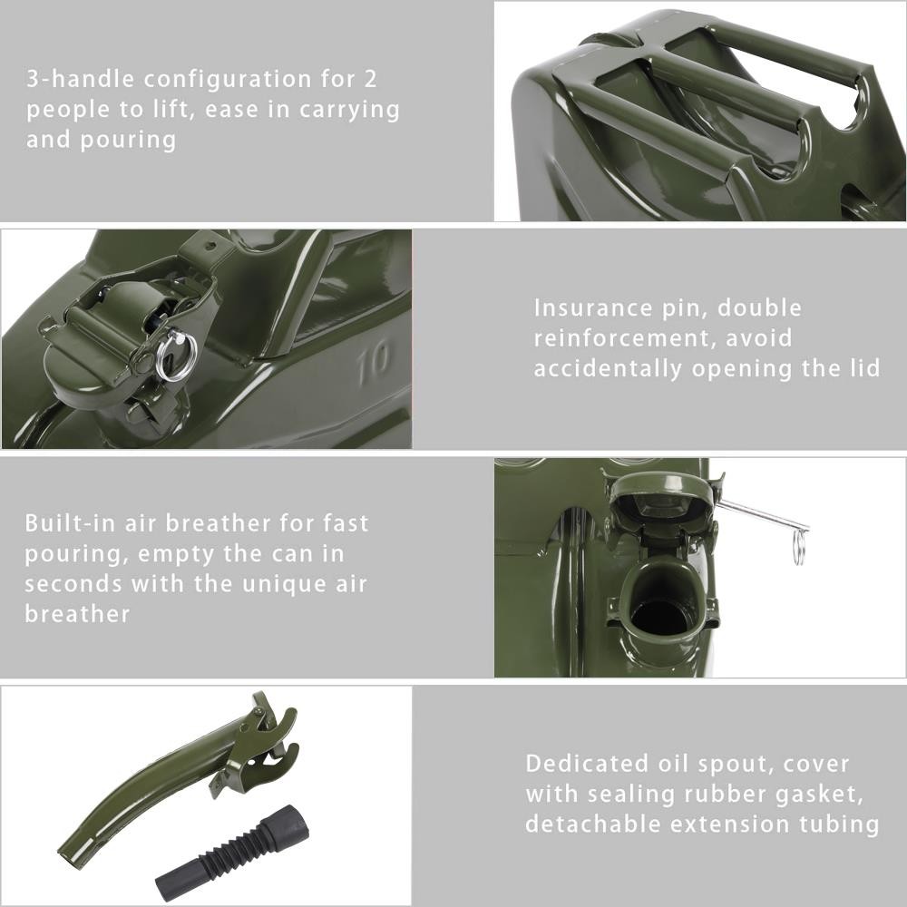 10L 0.8mm Army Backup Fuel Can Gasoline Fuel Can Metal Tank Emergency Green