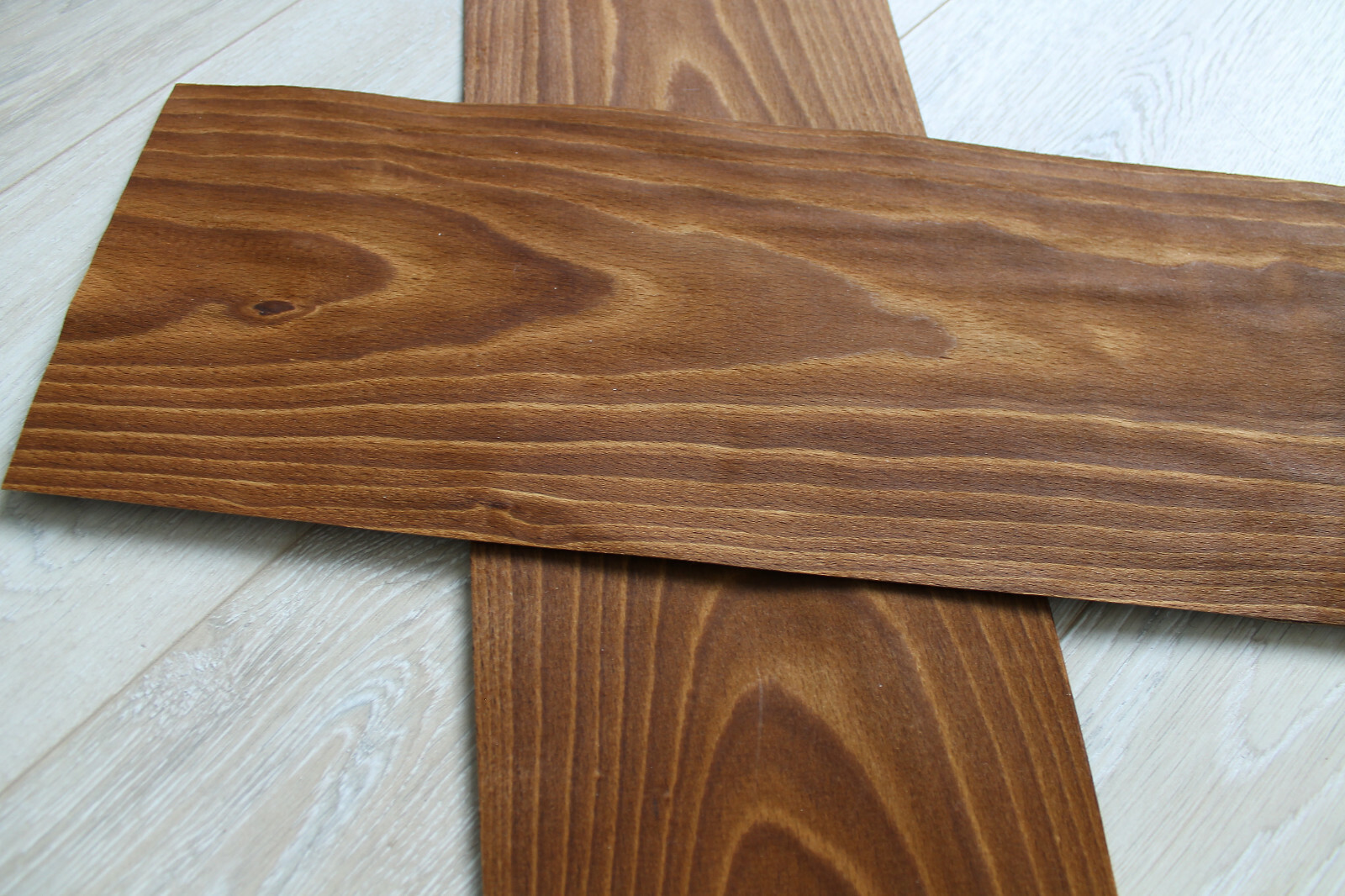 Beech Fumé wood veneer, 5 sheets, ~ 18.1 x 6.88″ (46 x 17.5cm), 0.55mm (~1/45″)
