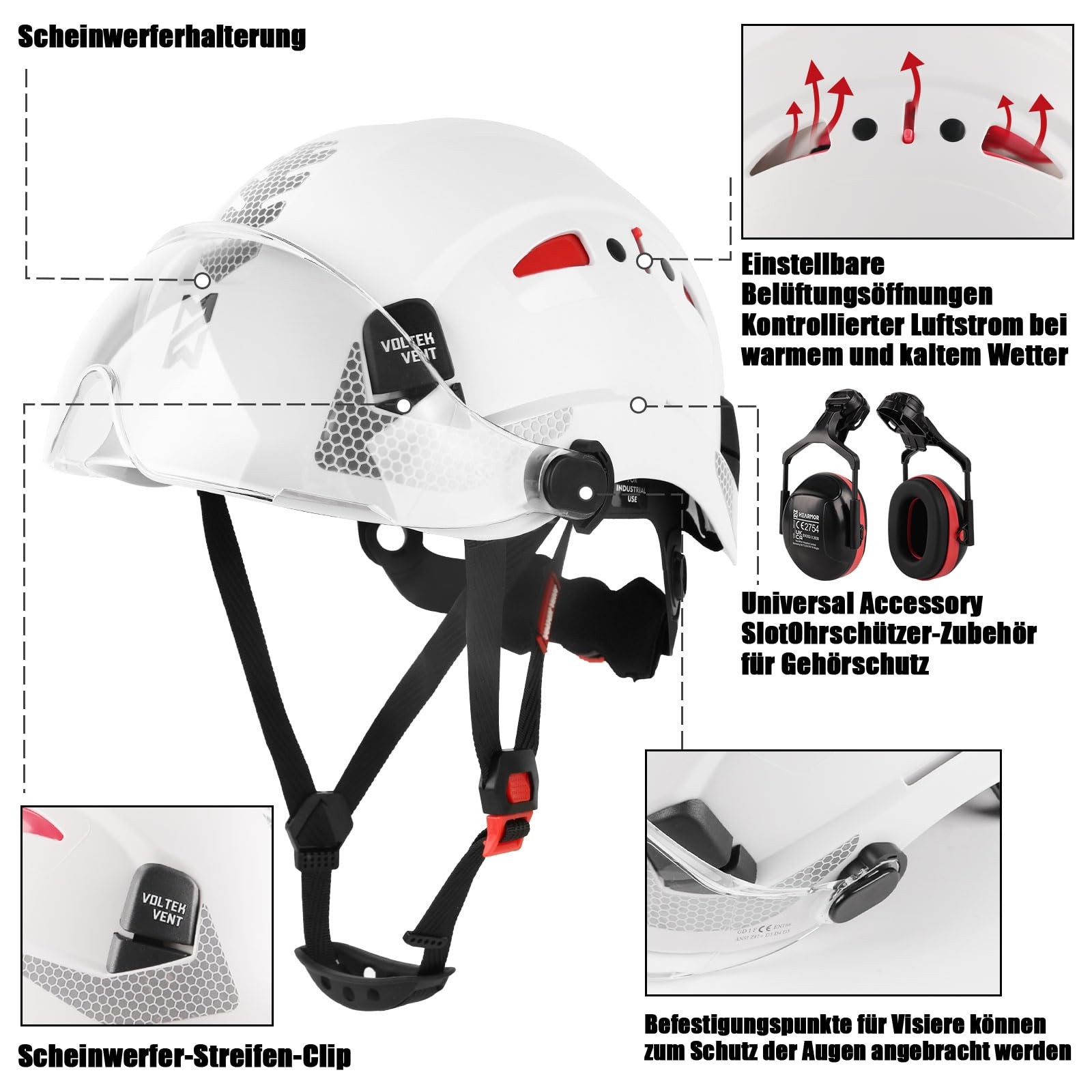 Safety Helmet with Hearing Protection and Visor, EN 397 Certified Ventilated Work…