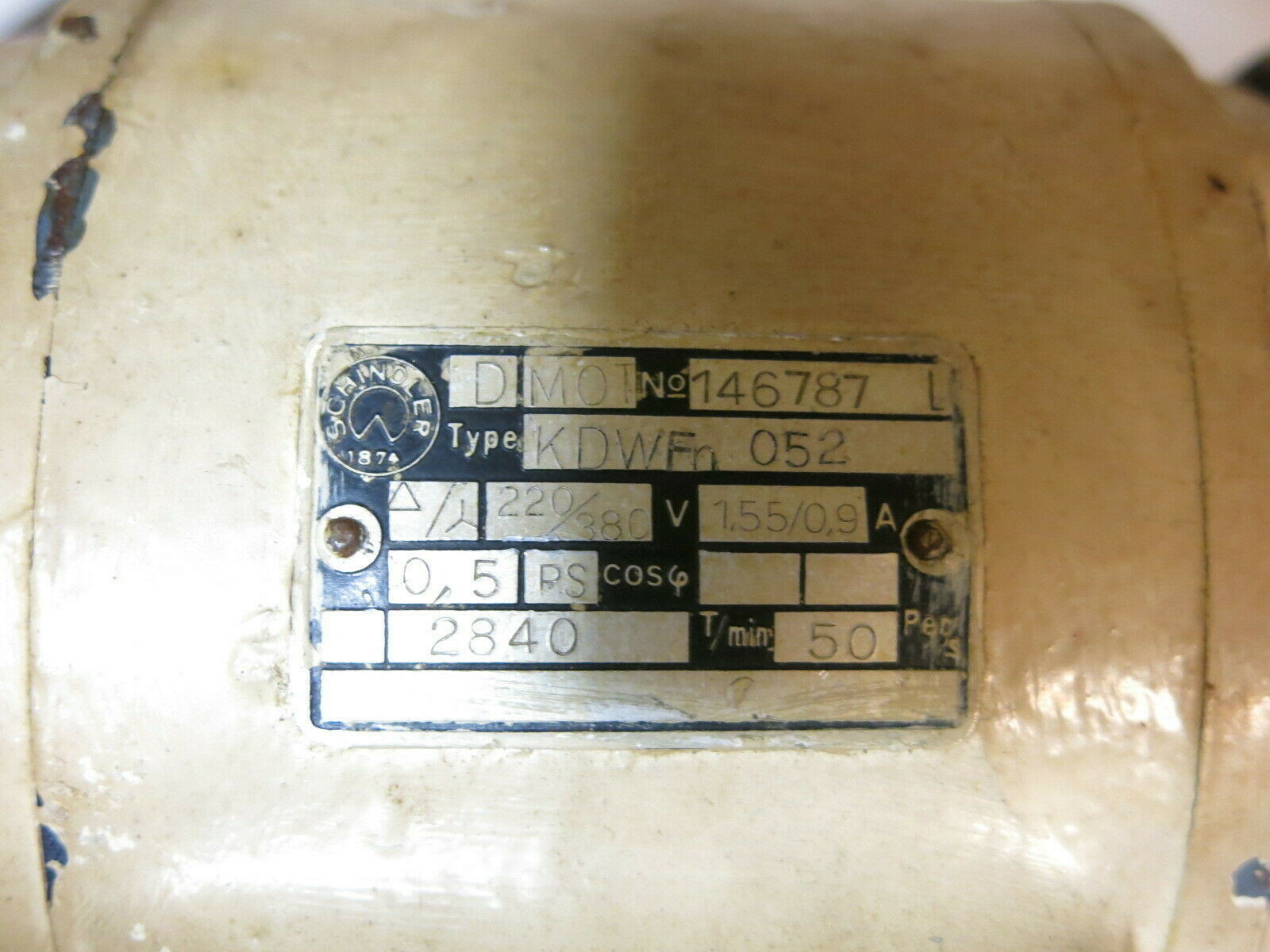 USED SCHINDLER 16″ TALL MOTOR / PUMP 146787 TYPE KDWFN, 220/380 V, 1.55/0.9 A