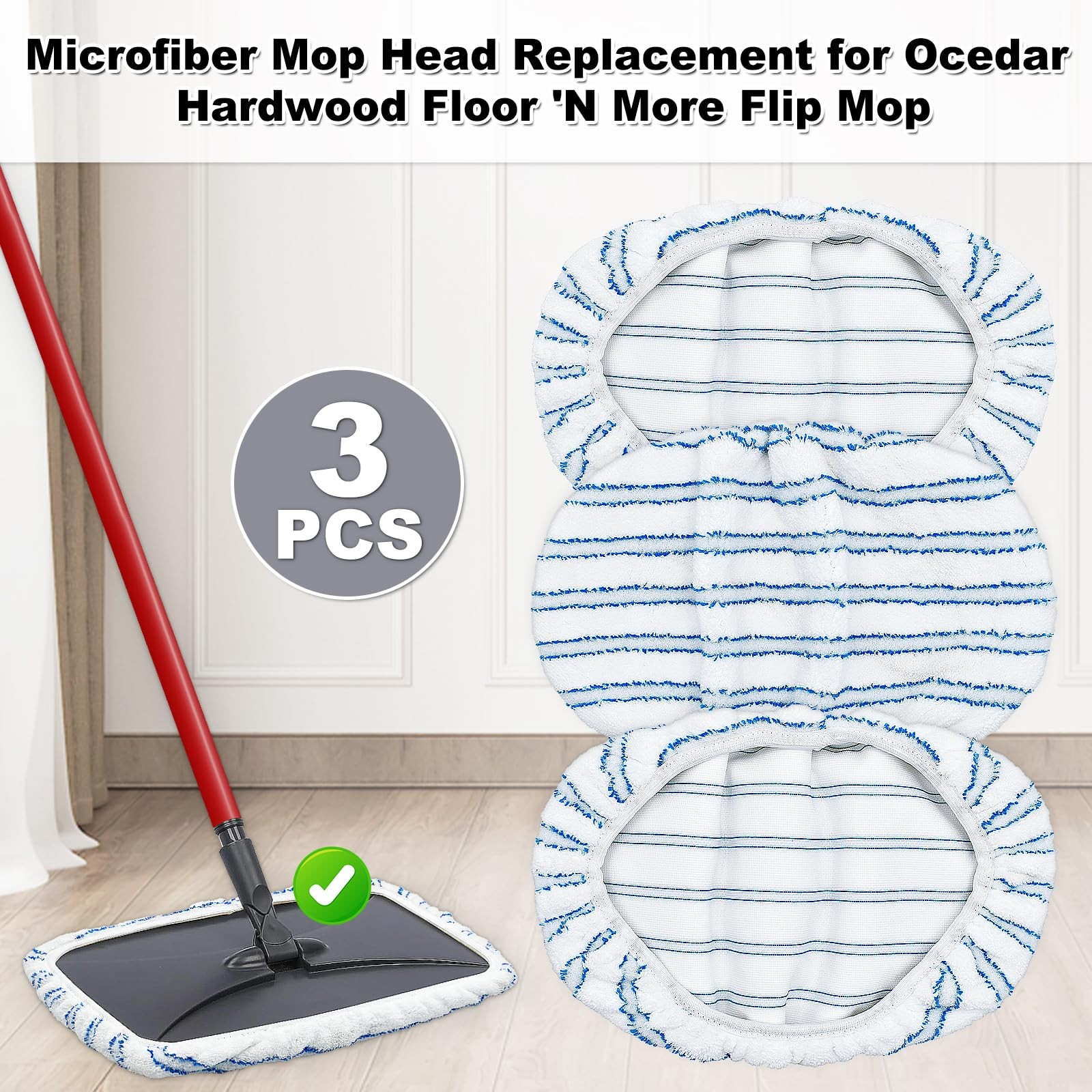 Mop Heads Replacements for Ocedar Hardwood Floor ‘N More 15 x 8, Blue