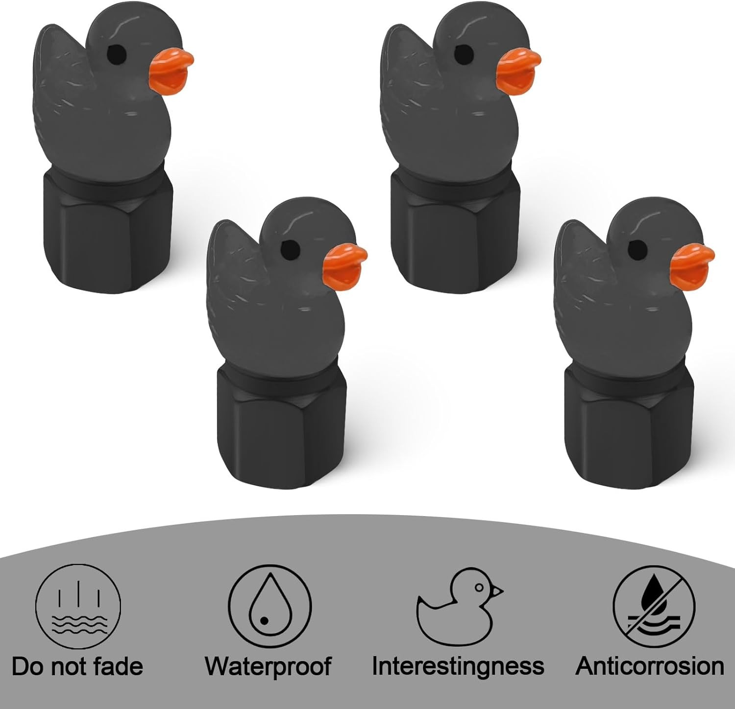 Glow in The Dark Cute Duck Tire Valve Caps, 4 Pack for Cars Motor Color: black