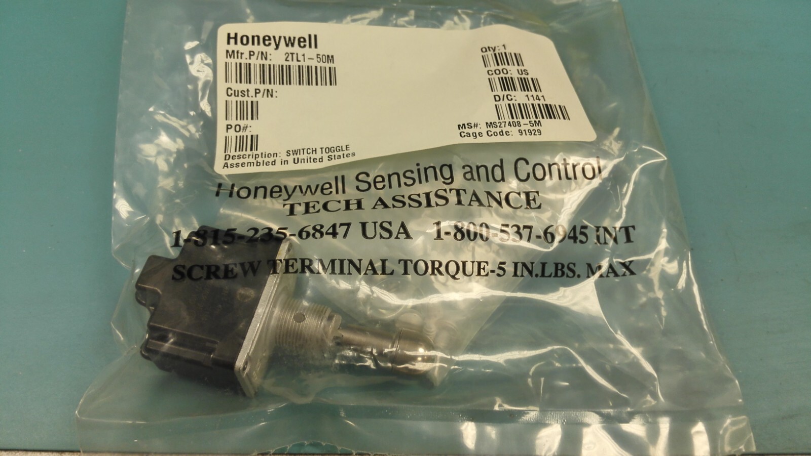 HONEYWELL 2TL1-50M VERY HIGH QUALITY TOGGLE SWITCH WITH DETENT LOCK AIRCRAFT