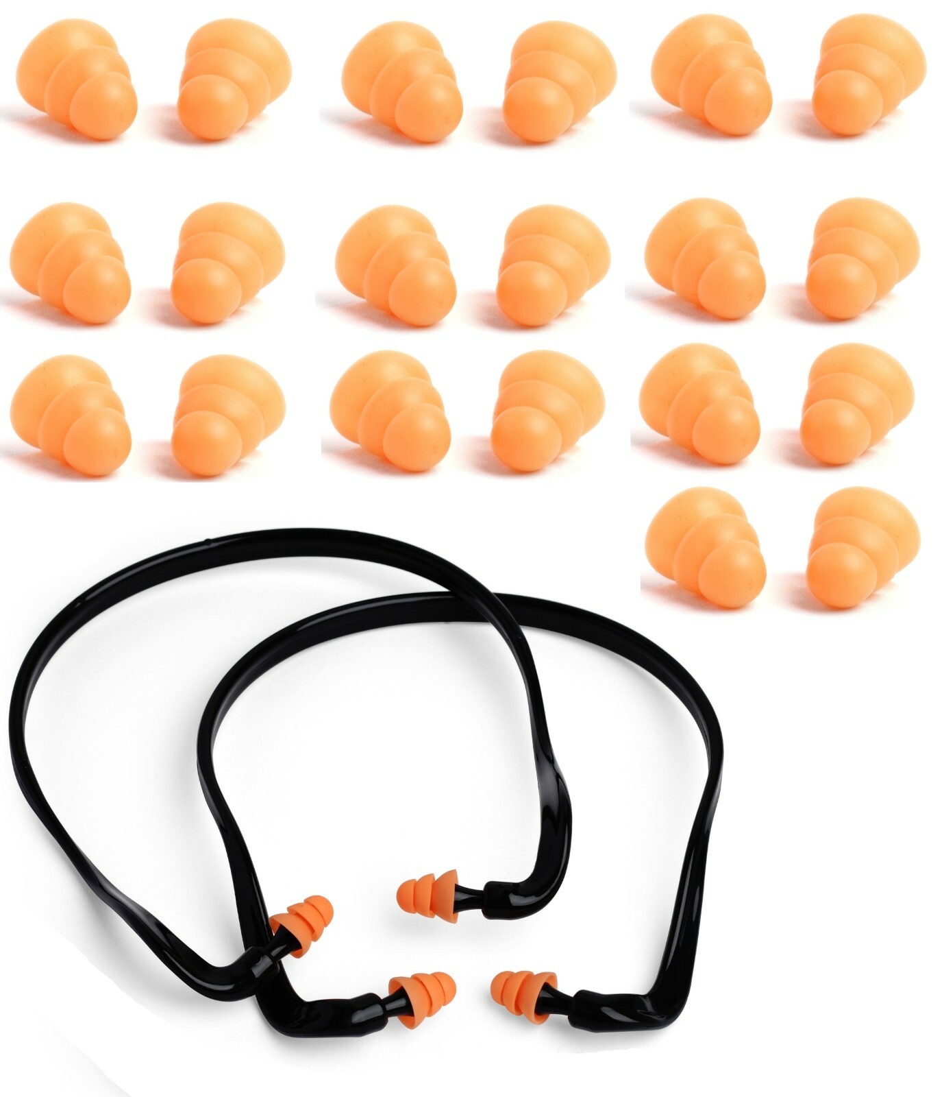 2 Pairs Banded Ear Plugs + 10 Pairs Soft Silicone Replacement Pods Reusable