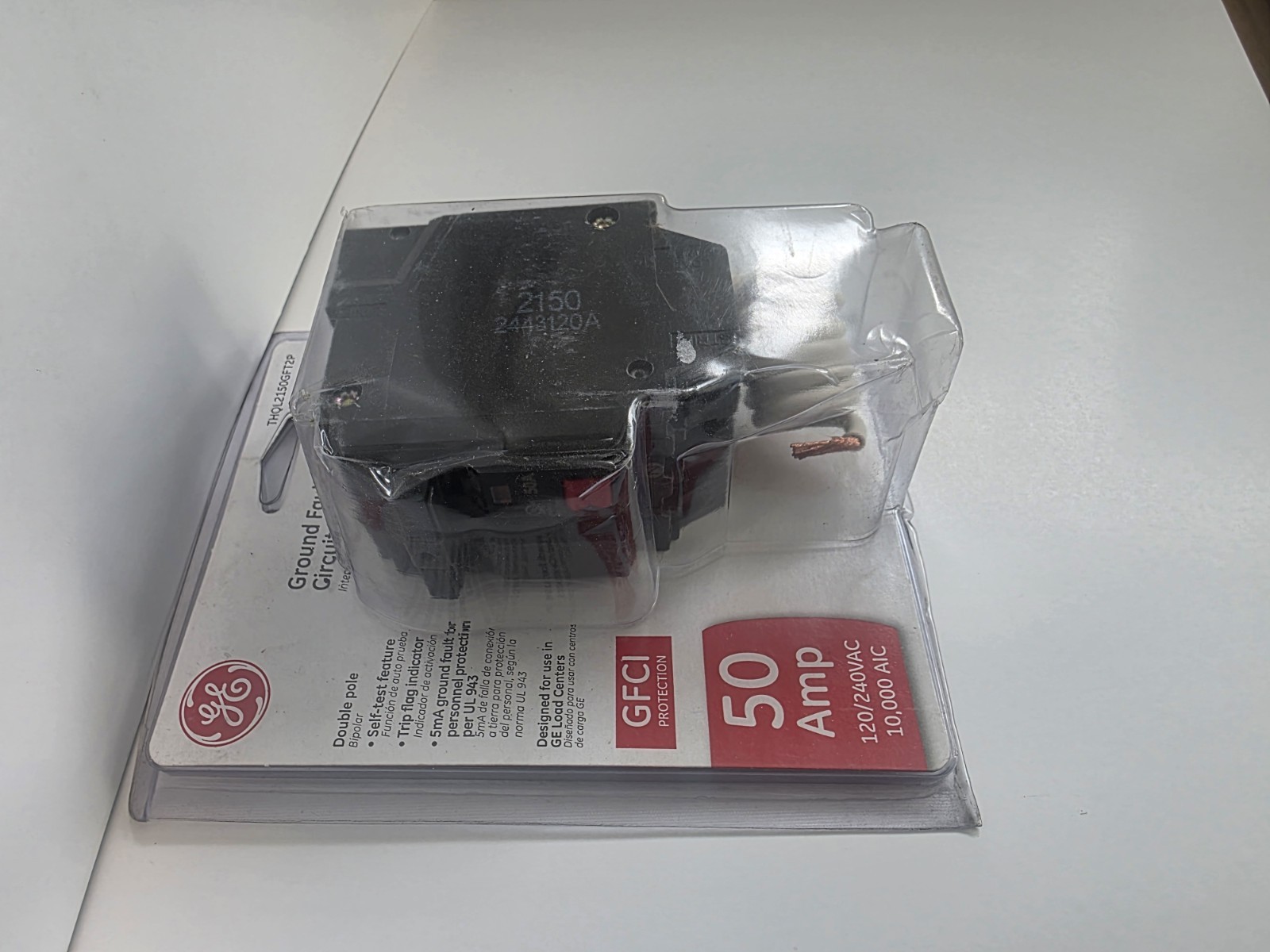 GE 50 Amp 240V Double Pole Ground Fault Breaker with Self-Test THQL2150GFT2P