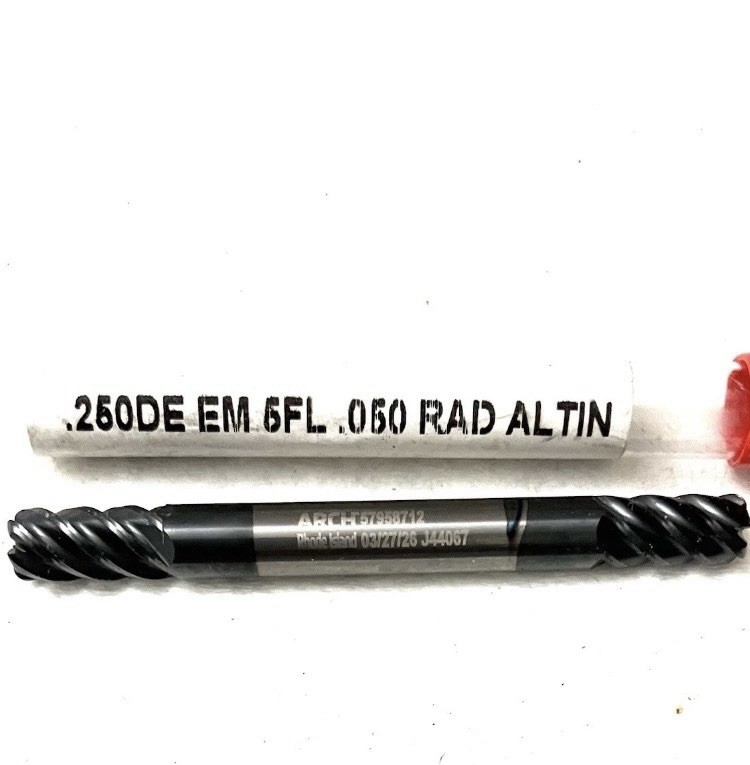 ARCH 1/4″ 5FL Corner Radius End Mill .050R Double End Solid Carbide AlTiN NEW
