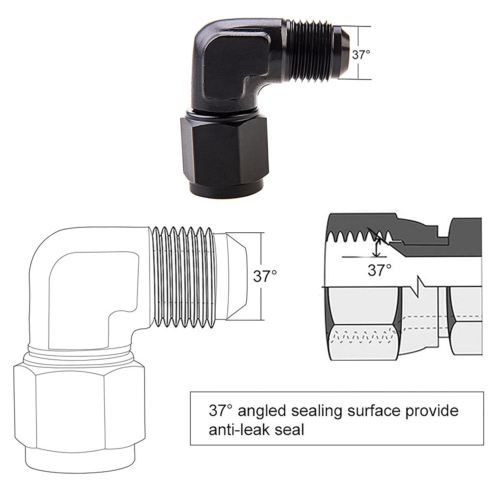 6AN Female to 6AN Male Flare 90 Degree Swivel Hose Fitting Adapter Aluminium …
