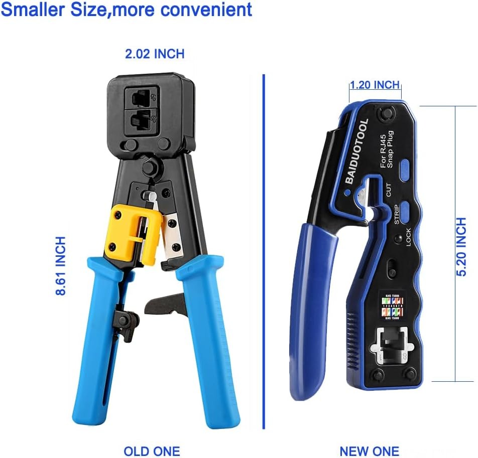 Pass-Through Crimper Cutter RJ45 Tool Kit for Cat5 Cat5e Cat6 Cat6a 8P8C Modular