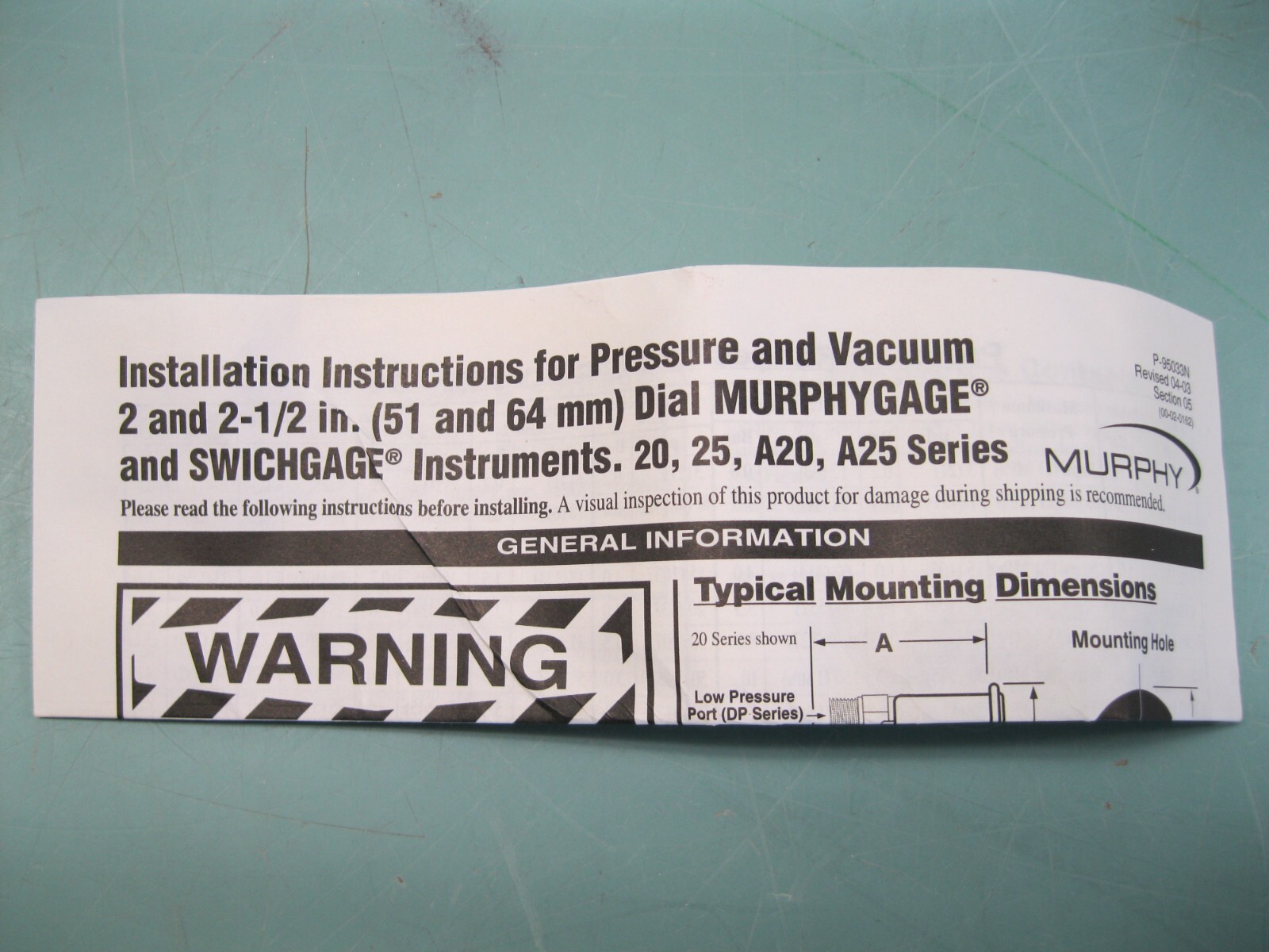 Murphy A25PE-30 Swichgage 0-30 PSI Mechanical Pressure Gauge NEW F14