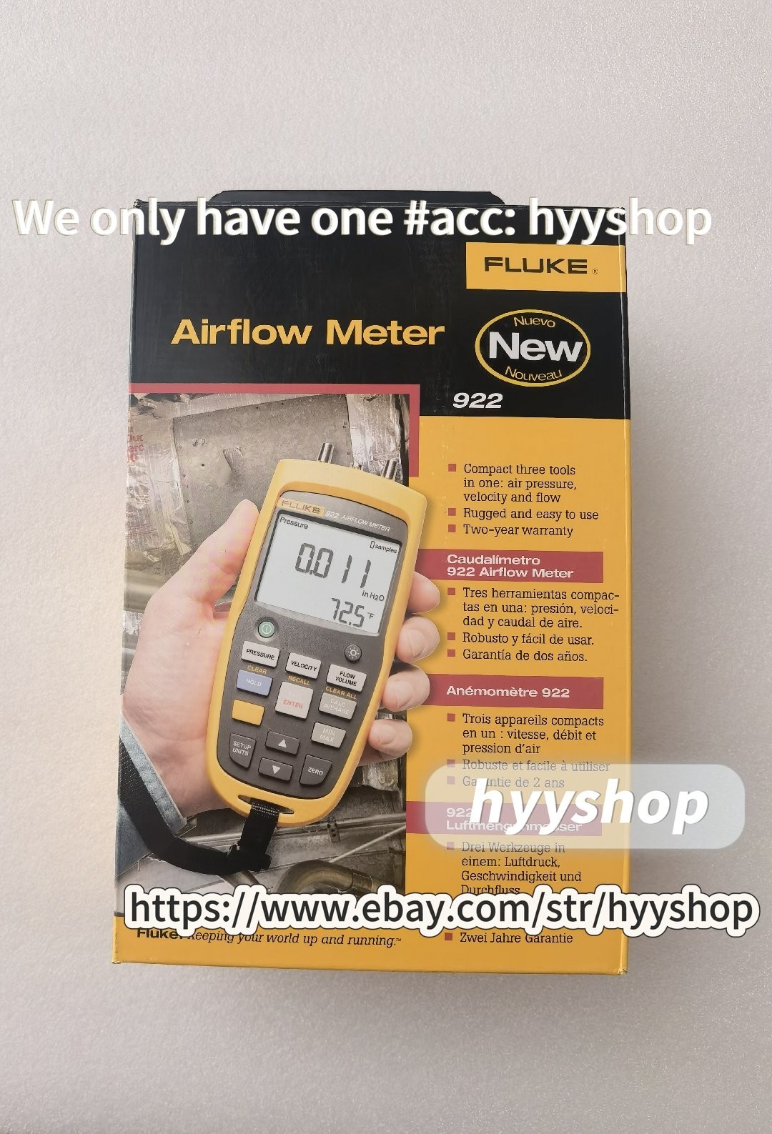 Fluke 922 Airflow Micromanometer with Bright Backlit Display /hyy