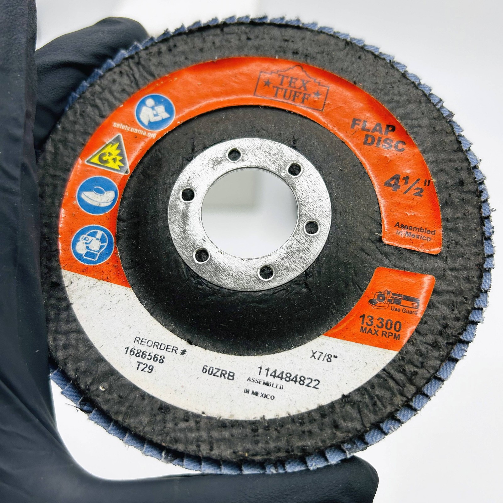 Tex Tuff 96043 Flap Disc 4-1/2in x 7/8in AH T29 60ZRB Angle Grinding Pk of 10