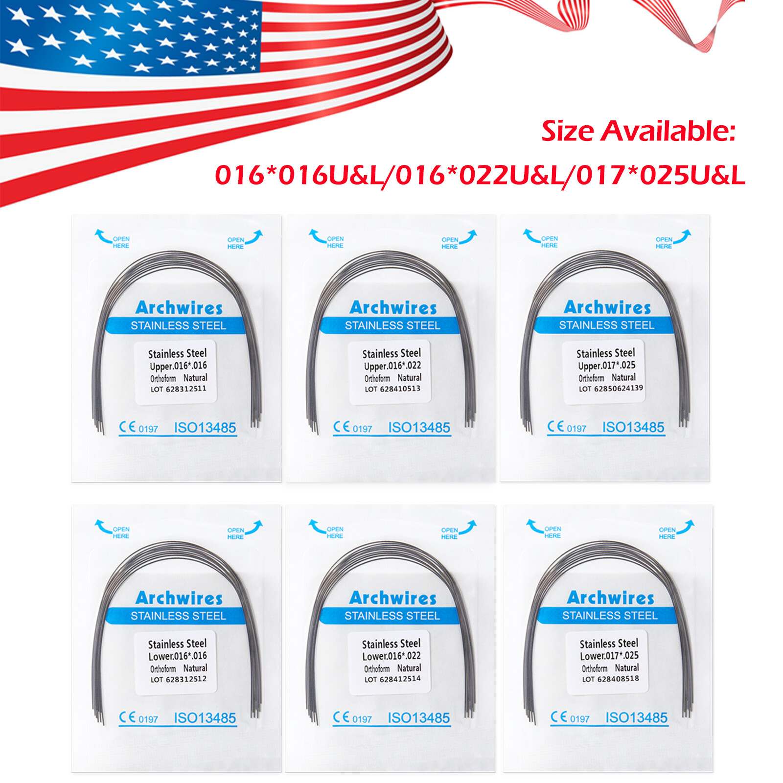 ETERFANT Dental Ortho Arch Wires Super Elastic NITI/Stainless Steel 10pcs/ pack