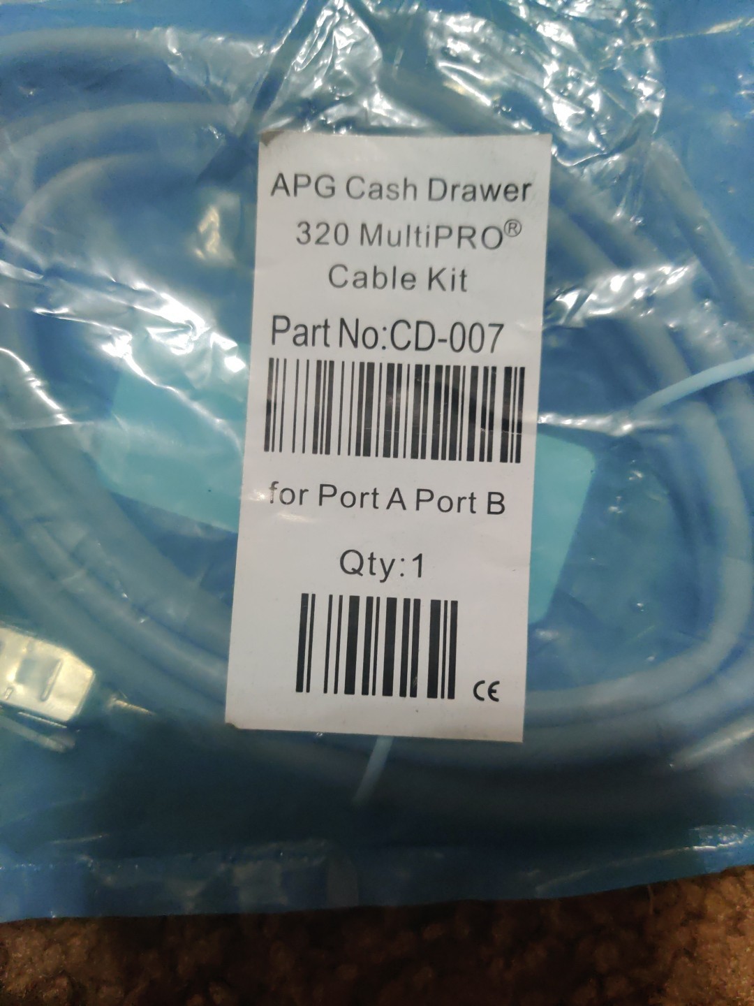 APG Cash Drawer CD-007 5 ft cable has a 8P8C modular plug (RJ45) 320 Multipro