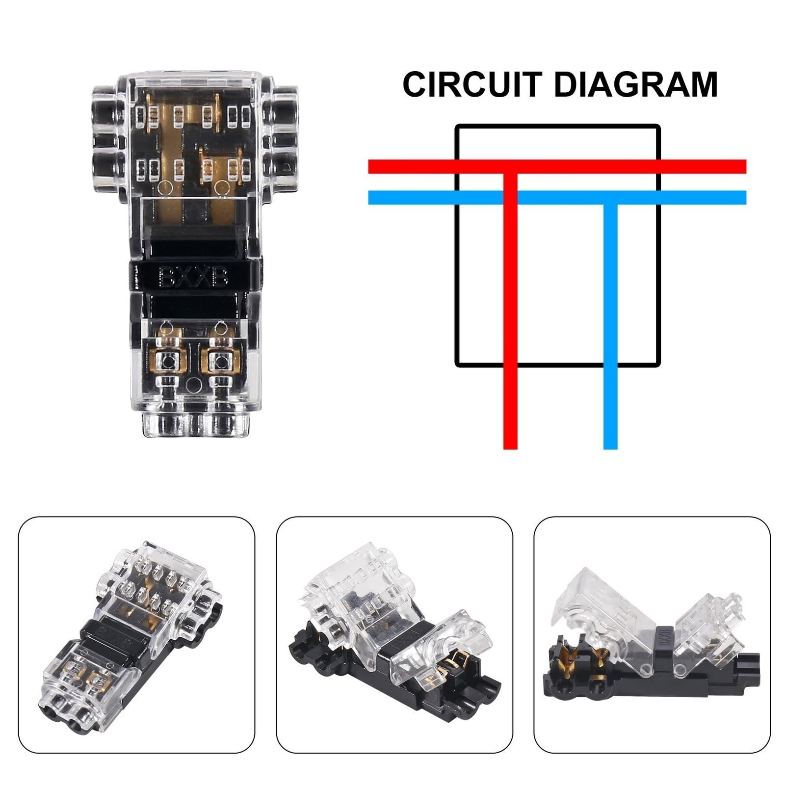 40PC 2-Pin+1-Pin T-Tap Wire Connectors,Clear,Solderless 3-Way AWG 24–20/18