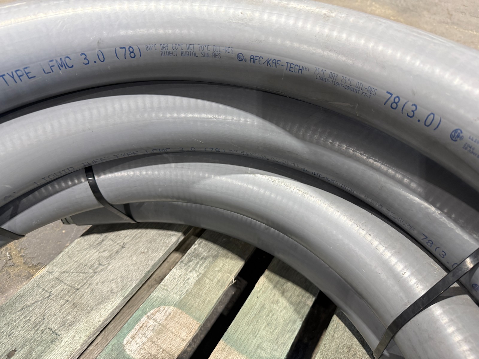 Liquid-Tight Flex Metal Conduit: 3 in Trade Size, Gray, 26 ft