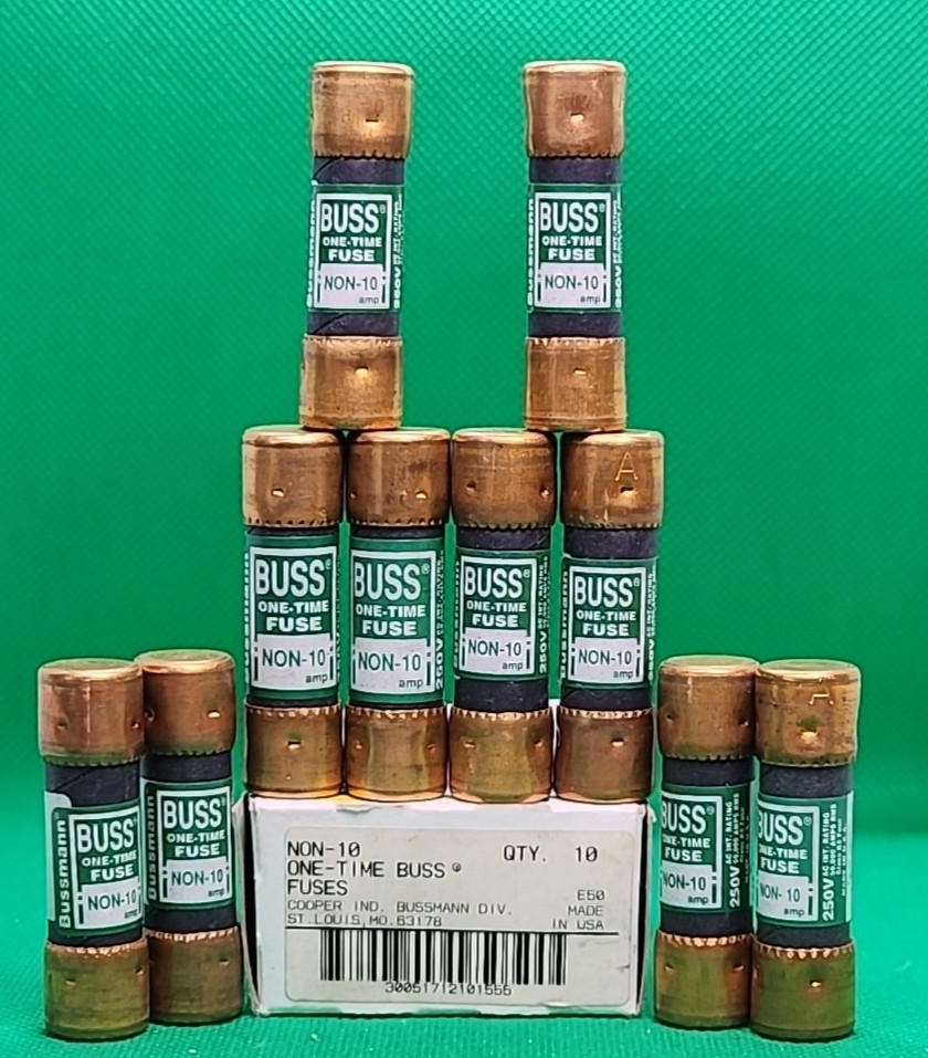 Lot of 10 – BUSSMANN BUSS NON 10 125/250V 10A ONE TIME FUSE [MG5-3]