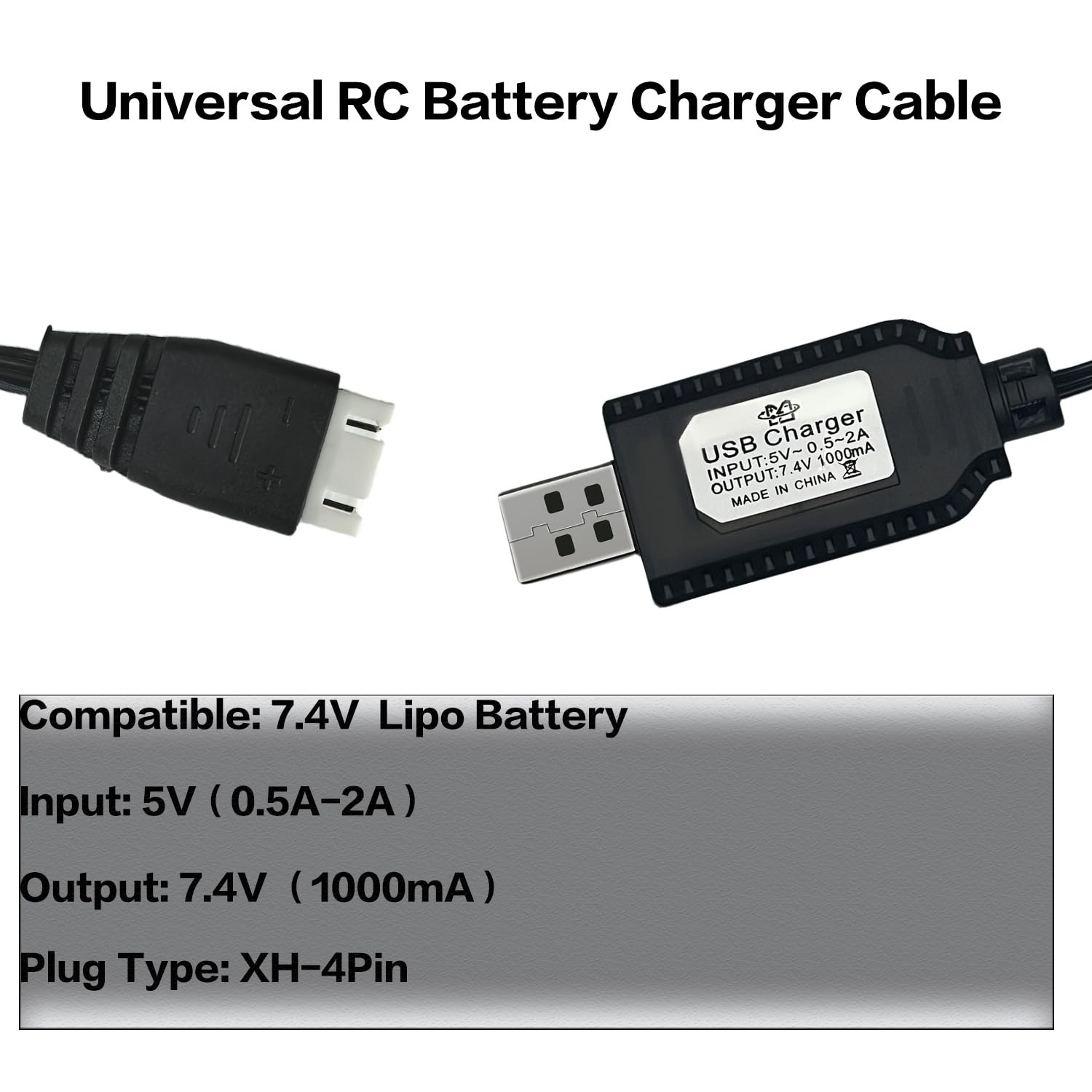 7.4V USB Charger Cable with XH-4Pin Plug Universal Compatible RC Car RC Plane…