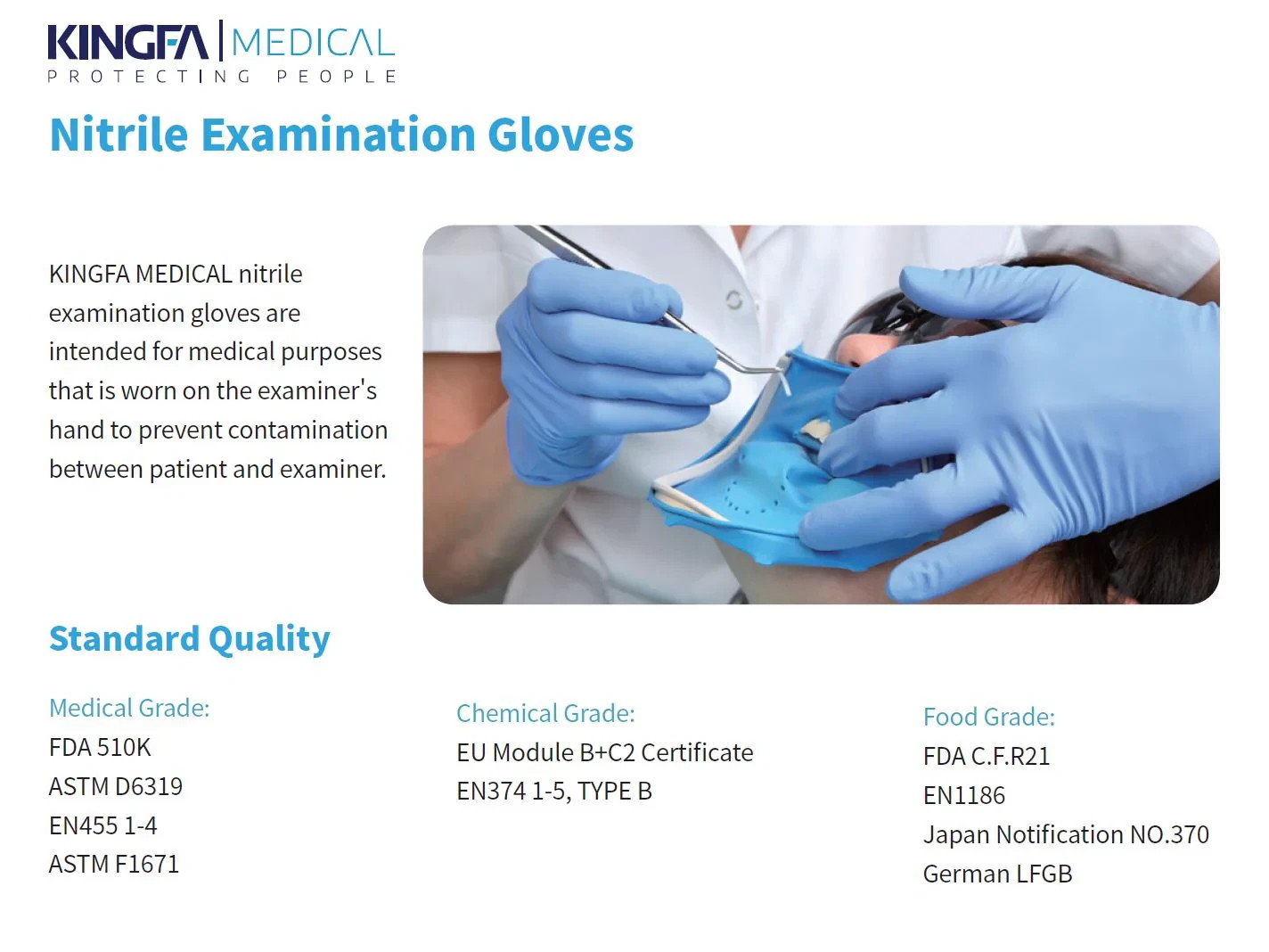KingFa Nitrile Examination Gloves Powder Free ASTM D6319-19 200pc, 500pc, 1000pc